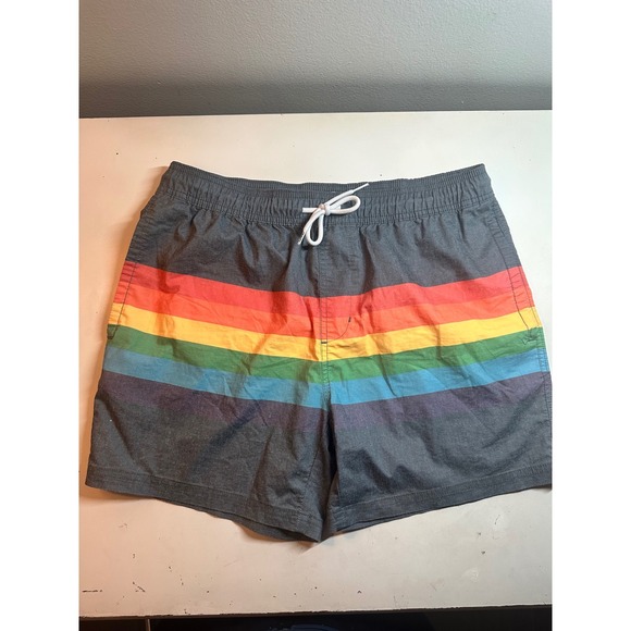 Trinity‎ Collective Swim Trunks Rainbow Striped Elastic Waist Shorts Medium - Picture 1 of 4